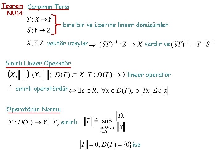 Teorem Çarpımın Tersi NU 14 bire bir ve üzerine lineer dönüşümler vektör uzaylar vardır