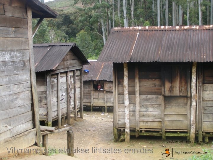 Vihmametsas elatakse lihtsates onnides. Vihmametsas elatakse lihtsates onnides.