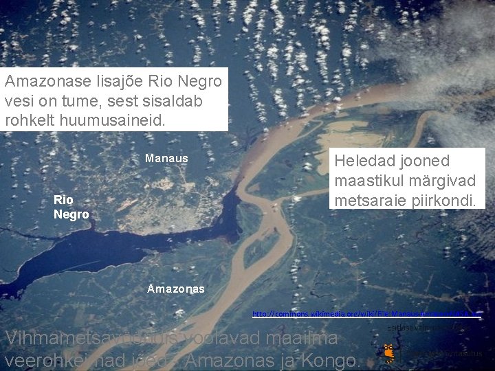 Amazonase lisajõe Rio Negro vesi on tume, sest sisaldab rohkelt huumusaineid. Manaus Rio Negro Amazonase lisajõe Rio Negro vesi on tume, sest sisaldab rohkelt huumusaineid. Manaus Rio Negro