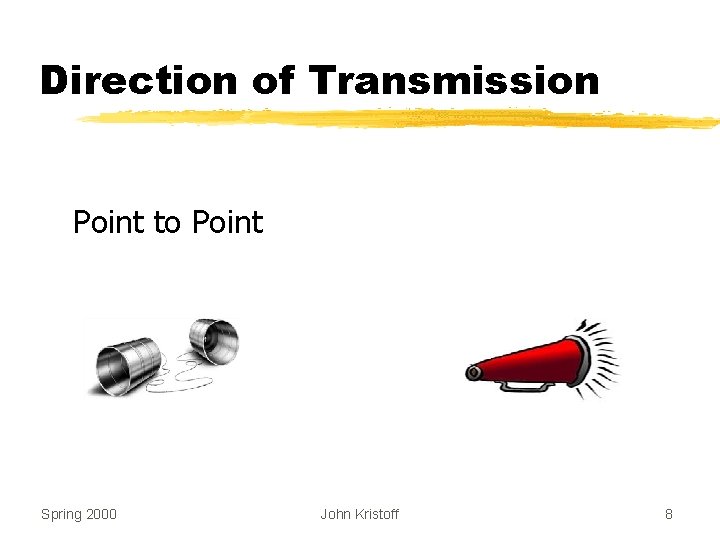 Direction of Transmission Point to Point Spring 2000 John Kristoff 8 