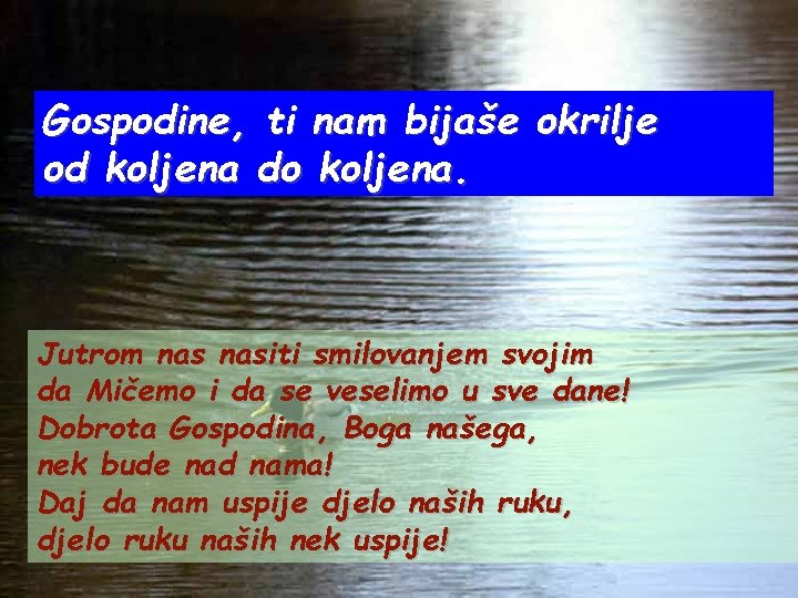 Gospodine, ti nam bijaše okrilje od koljena do koljena. Jutrom nasiti smilovanjem svojim da