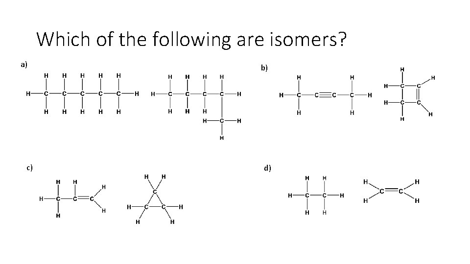 Which of the following are isomers? a) c) b) d) 