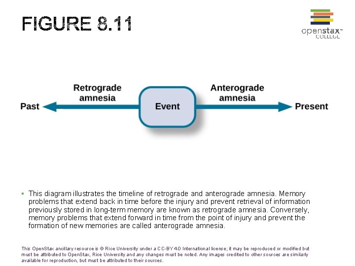 § This diagram illustrates the timeline of retrograde and anterograde amnesia. Memory problems that