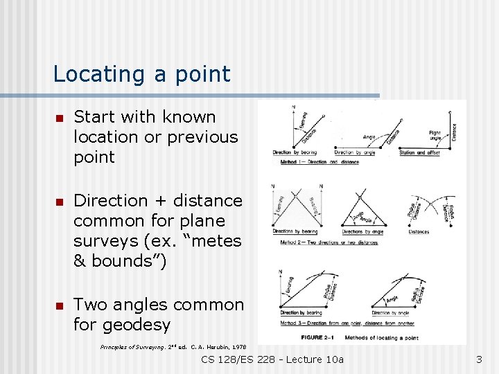 Locating a point n Start with known location or previous point n Direction +