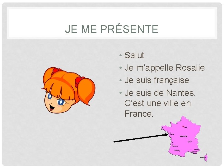 JE ME PRÉSENTE • Salut • Je m’appelle Rosalie • Je suis française •