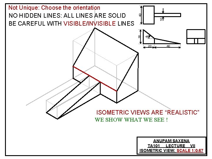 10 40 30 Not Unique: Choose the orientation NO HIDDEN LINES: ALL LINES ARE