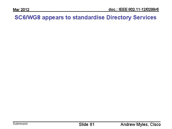 doc. : IEEE 802. 11 -12/0299 r 6 Mar 2012 SC 6/WG 8 appears