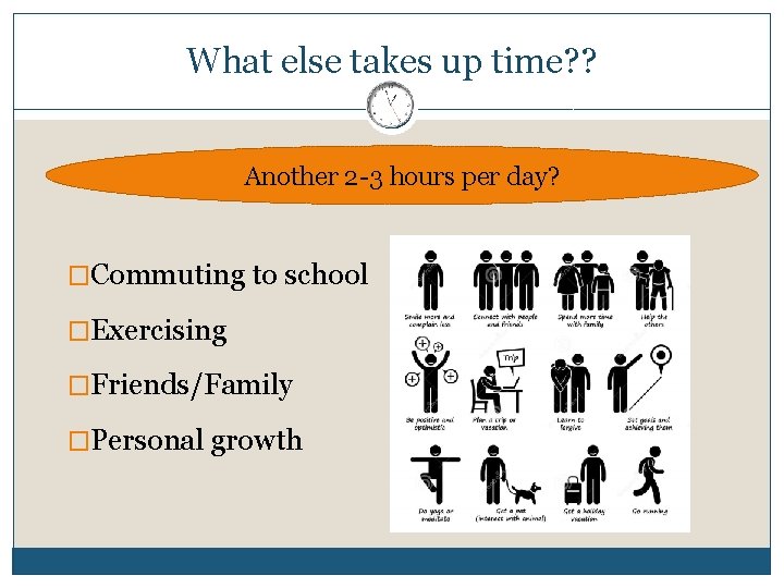 What else takes up time? ? Another 2 -3 hours per day? �Commuting to