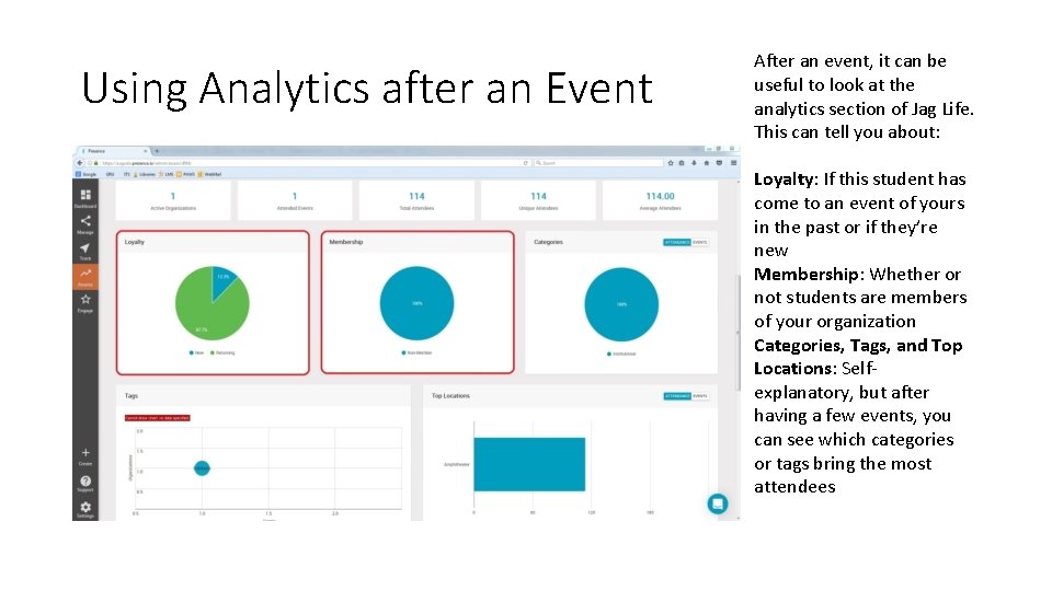 Using Analytics after an Event After an event, it can be useful to look