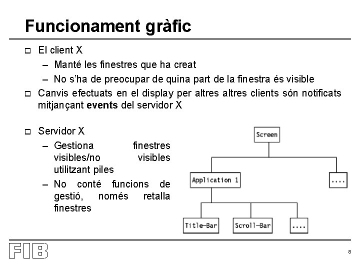 Funcionament gràfic o o o El client X – Manté les finestres que ha