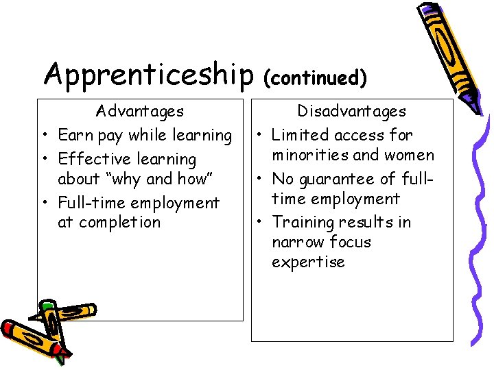 Apprenticeship Advantages • Earn pay while learning • Effective learning about “why and how”