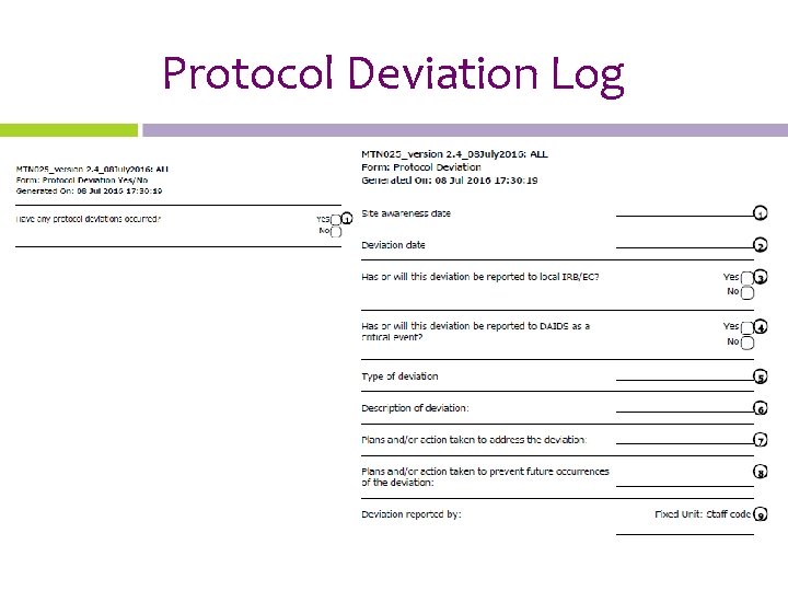 Protocol Deviation Log 