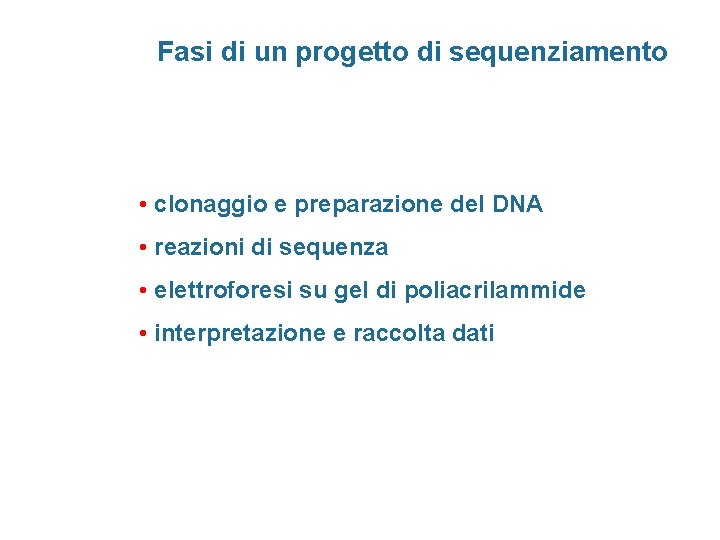 Fasi di un progetto di sequenziamento • clonaggio e preparazione del DNA • reazioni