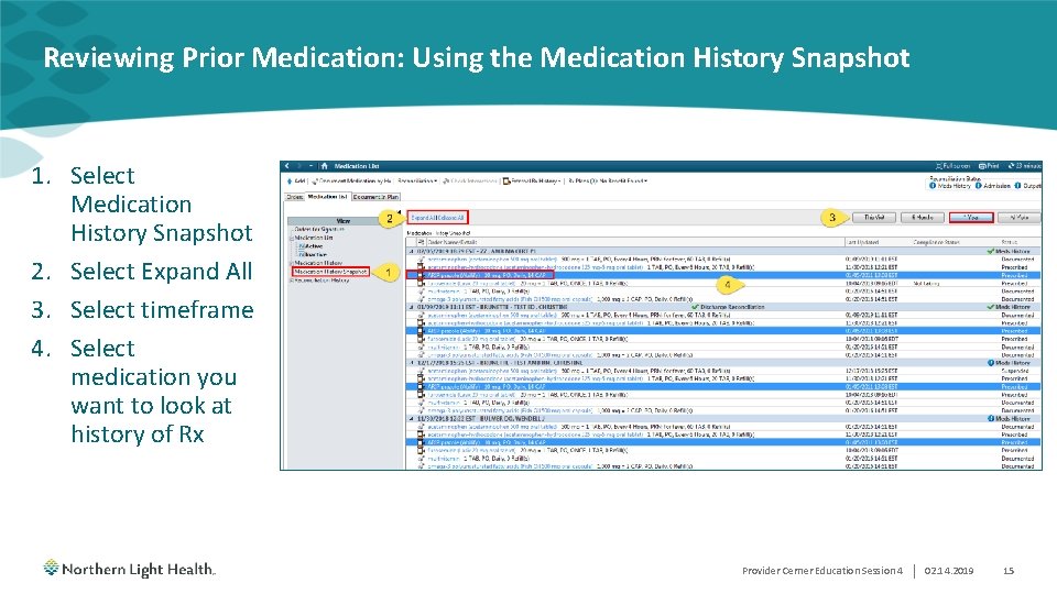 Reviewing Prior Medication: Using the Medication History Snapshot 1. Select Medication History Snapshot 2.