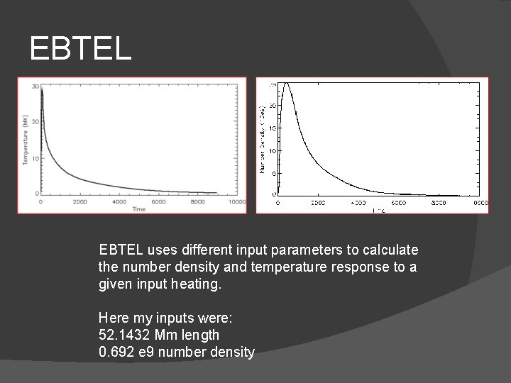 EBTEL uses different input parameters to calculate the number density and temperature response to