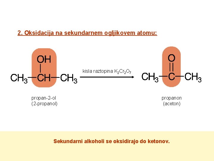 2. Oksidacija na sekundarnem ogljikovem atomu: kisla raztopina K 2 Cr 2 O 7