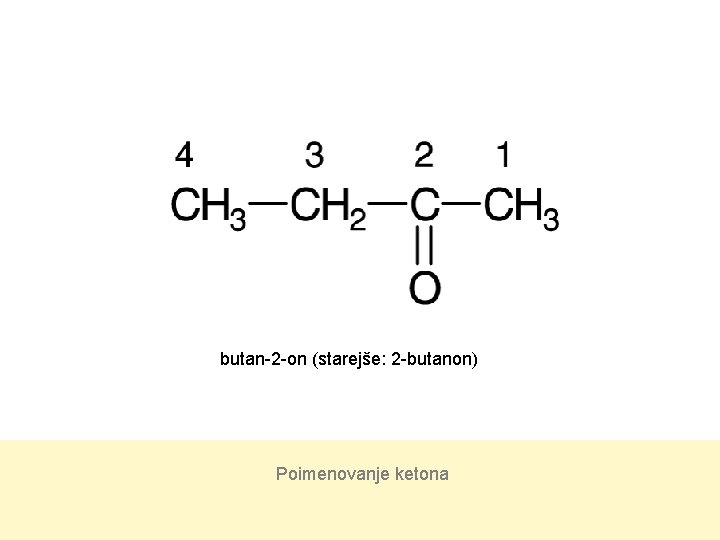 butan-2 -on (starejše: 2 -butanon) Poimenovanje ketona 