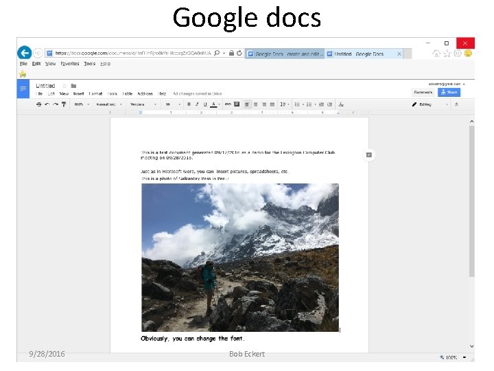 Google docs 9/28/2016 Bob Eckert 