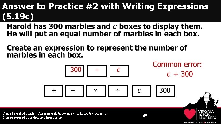 Answer to Practice #2 with Writing Expressions (5. 19 c) • Department of Student