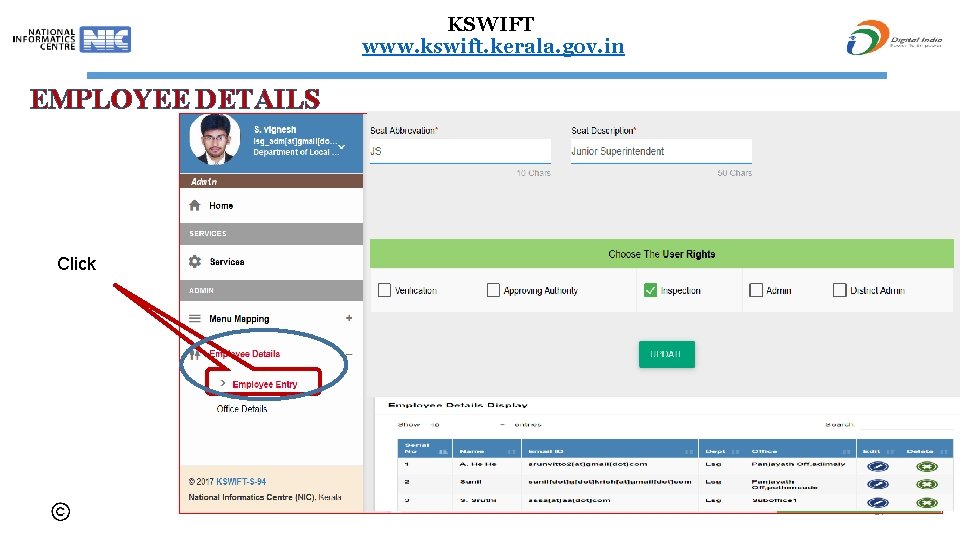 KSWIFT www. kswift. kerala. gov. in EMPLOYEE DETAILS Click 57 