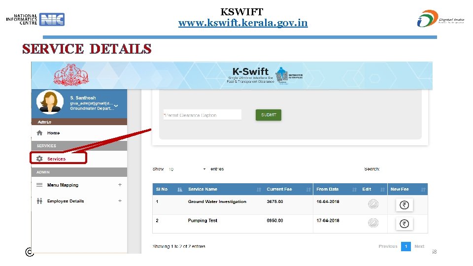 KSWIFT www. kswift. kerala. gov. in SERVICE DETAILS 58 