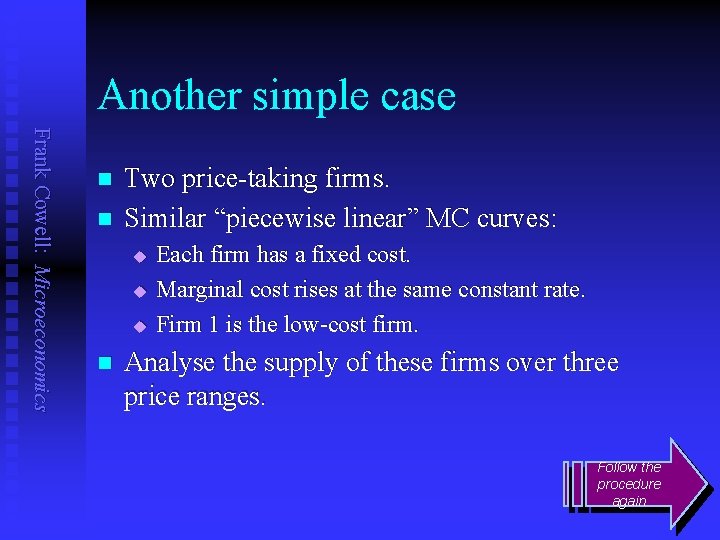 Another simple case Frank Cowell: Microeconomics n n Two price-taking firms. Similar “piecewise linear”