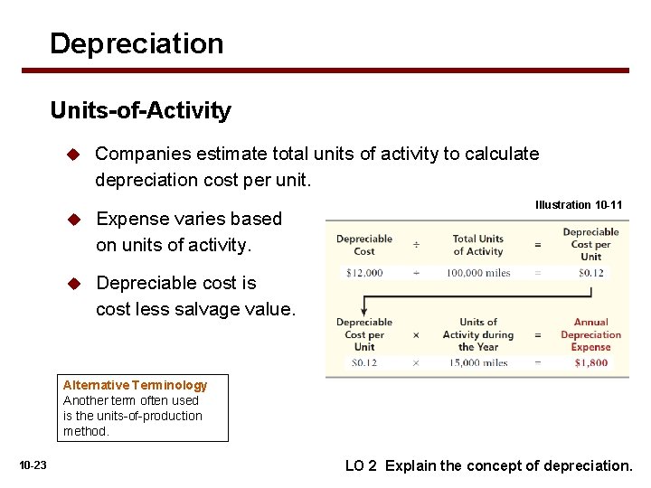 Depreciation Units-of-Activity u Companies estimate total units of activity to calculate depreciation cost per