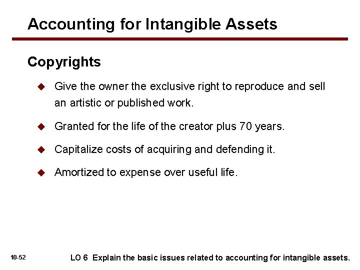 Accounting for Intangible Assets Copyrights u Give the owner the exclusive right to reproduce