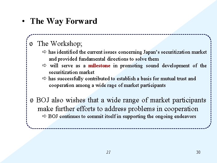  • The Way Forward Ø The Workshop; has identified the current issues concerning