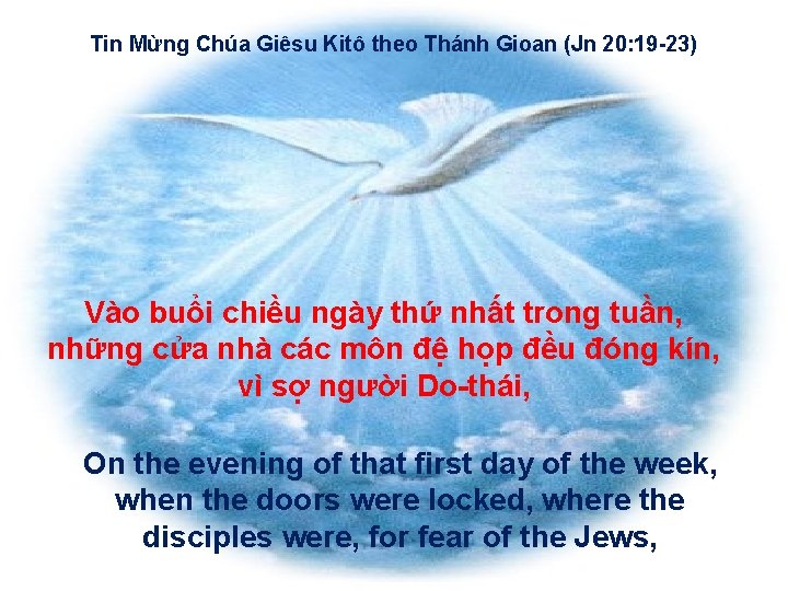 Tin Mừng Chúa Giêsu Kitô theo Thánh Gioan (Jn 20: 19 -23) Vào buổi