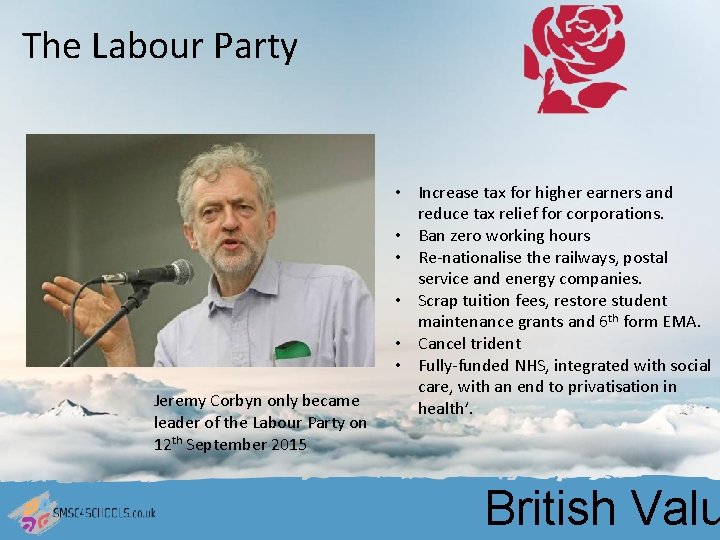 The Labour Party Jeremy Corbyn only became leader of the Labour Party on 12