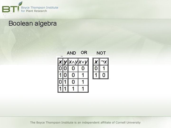 Boolean algebra AND OR NOT Boolean algebra AND OR NOT
