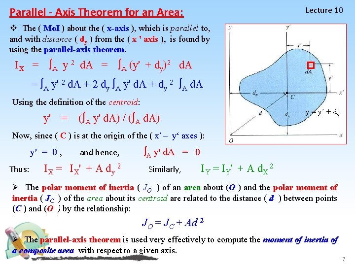 Parallel - Axis Theorem for an Area: Lecture 10 v The ( Mo. I