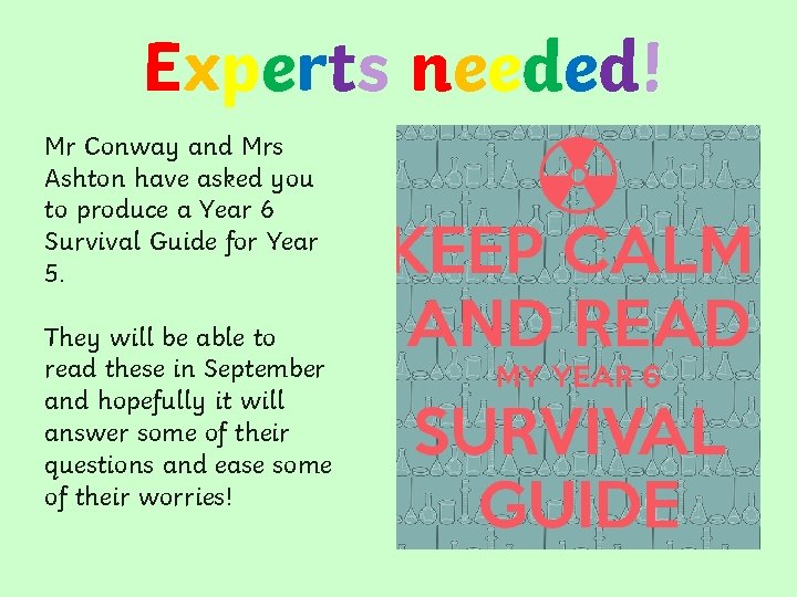 Experts needed! Mr Conway and Mrs Ashton have asked you to produce a Year
