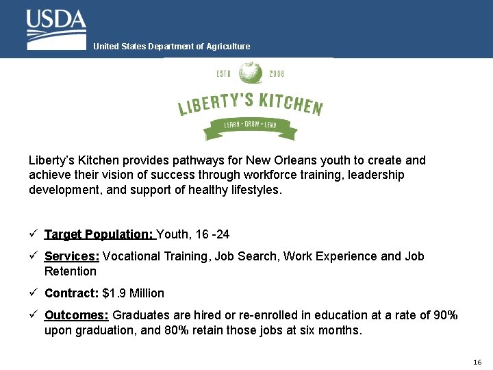 United States Department of Agriculture Liberty’s Kitchen provides pathways for New Orleans youth to