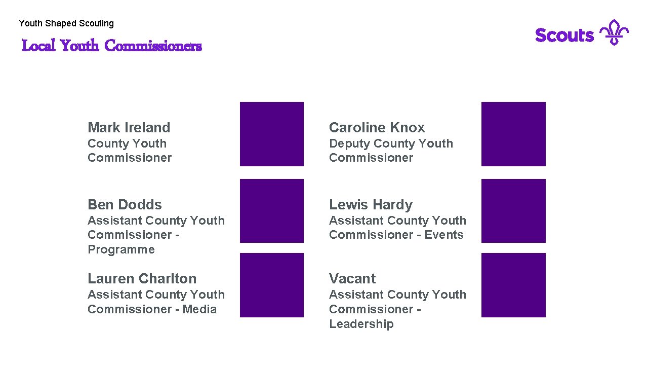 Youth Shaped Scouting Local Youth Commissioners Mark Ireland Caroline Knox County Youth Commissioner Deputy