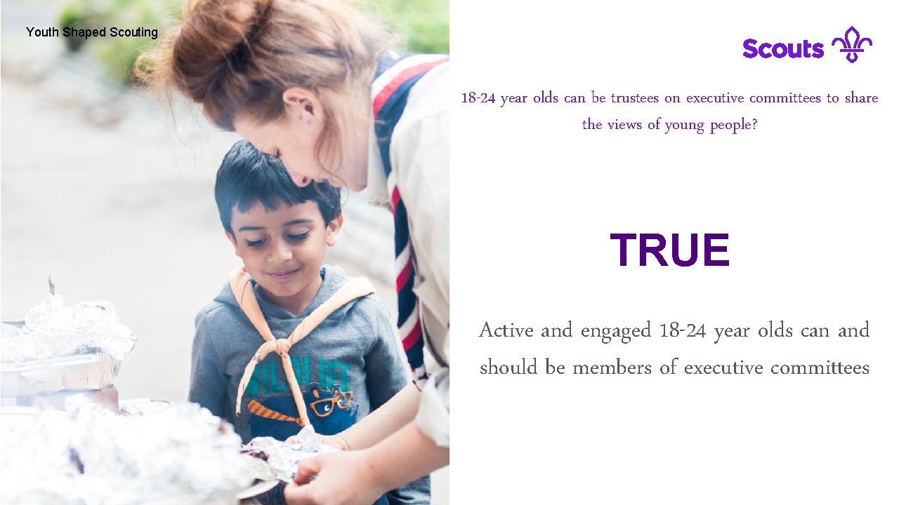 Youth Shaped Scouting 18 -24 year olds can be trustees on executive committees to