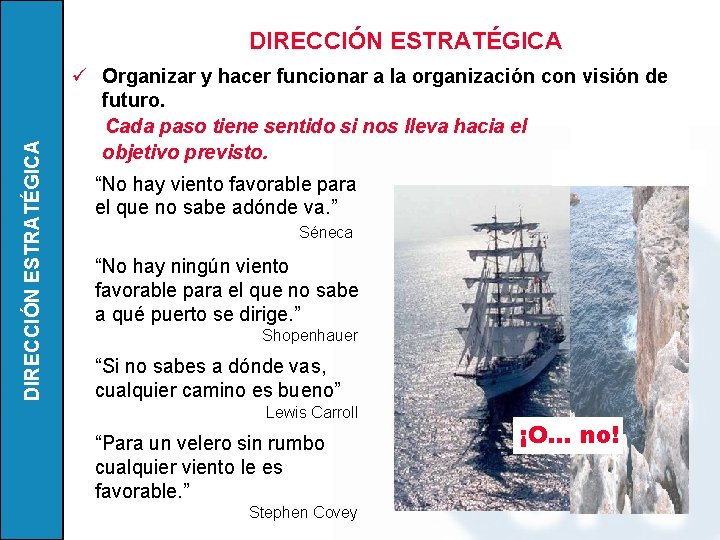 DIRECCIÓN ESTRATÉGICA ü Organizar y hacer funcionar a la organización con visión de futuro.