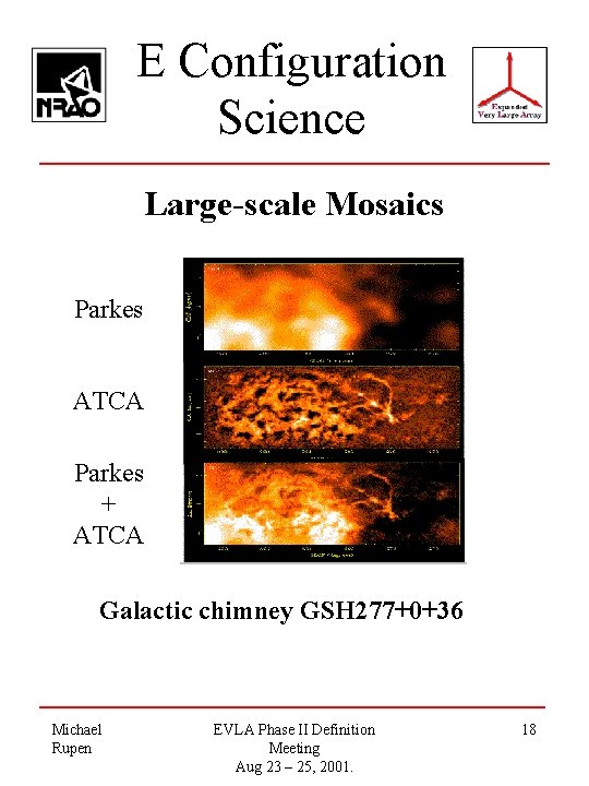 E Configuration Science Large-scale Mosaics Parkes ATCA Parkes + ATCA Galactic chimney GSH 277+0+36