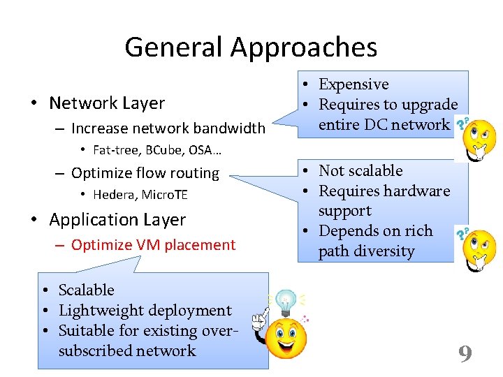 General Approaches • Network Layer – Increase network bandwidth • Expensive • Requires to