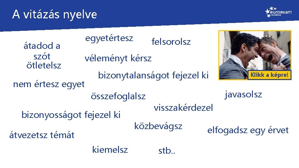 A vitázás nyelve átadod a szót ötletelsz egyetértesz felsorolsz véleményt kérsz nem értesz egyet