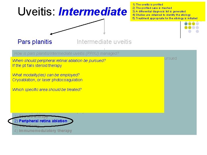 Uveitis: Intermediate Pars planitis 1) The uveitis is profiled 2) The profiled case is