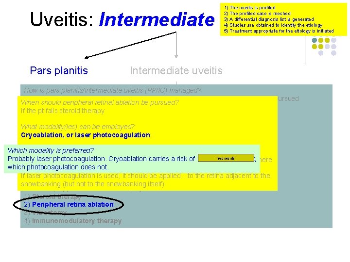 Uveitis: Intermediate Pars planitis 1) The uveitis is profiled 2) The profiled case is