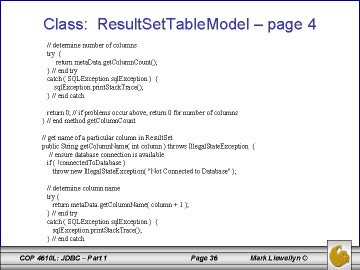 Class: Result. Set. Table. Model – page 4 // determine number of columns try