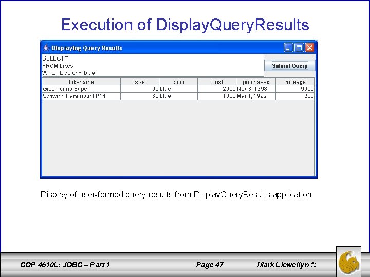 Execution of Display. Query. Results Display of user-formed query results from Display. Query. Results