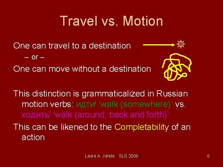 Travel vs. Motion One can travel to a destination – or – One can