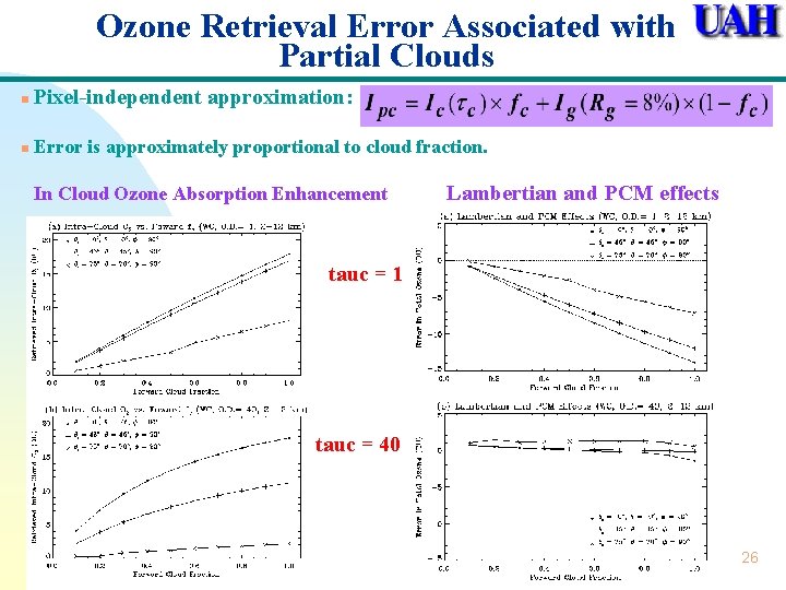 Ozone Retrieval Error Associated with Partial Clouds n Pixel-independent approximation: n Error is approximately