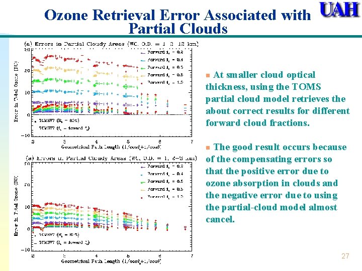 Ozone Retrieval Error Associated with Partial Clouds At smaller cloud optical thickness, using the