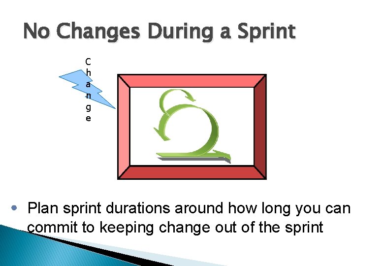 No Changes During a Sprint C h a n g e • Plan sprint
