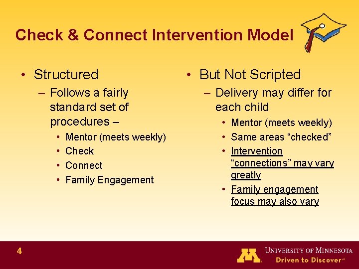 Check & Connect Intervention Model • Structured – Follows a fairly standard set of